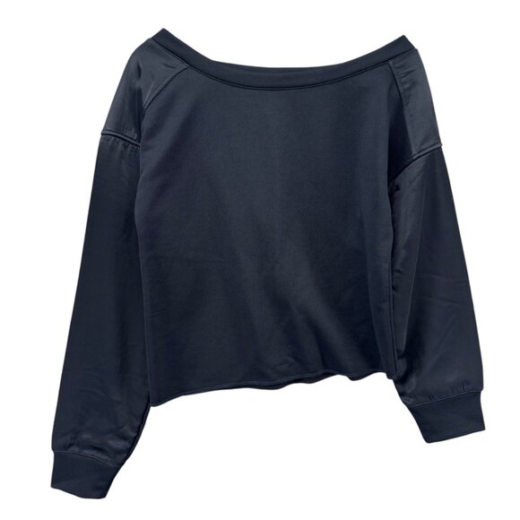 RTA Alessia Sweatshirt Womens Navy Cropped Contras French Terry Satin Panel Sz S - Picture 1 of 11